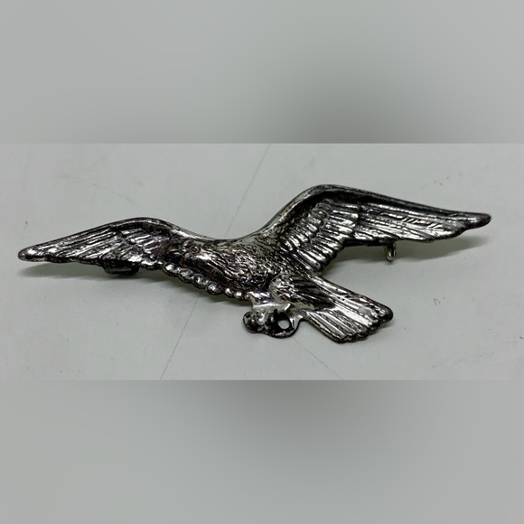 Mid Century Vintage Sterling Silver Bald Eagle Pinback Brooch - Picture 1 of 8